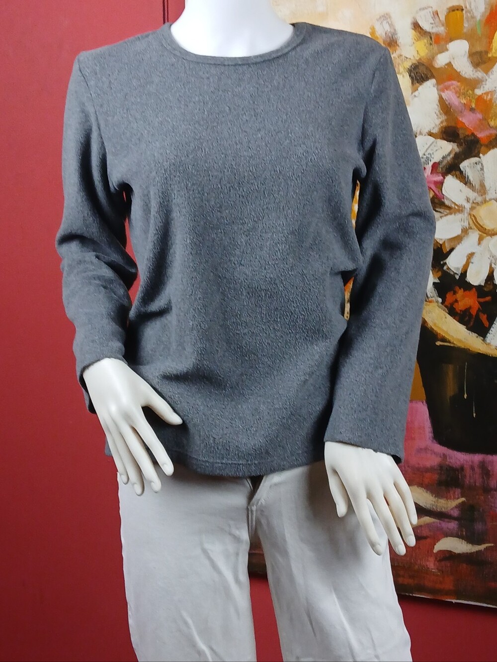 Cuddl Duds Heather Charcoal Crewneck Sweater